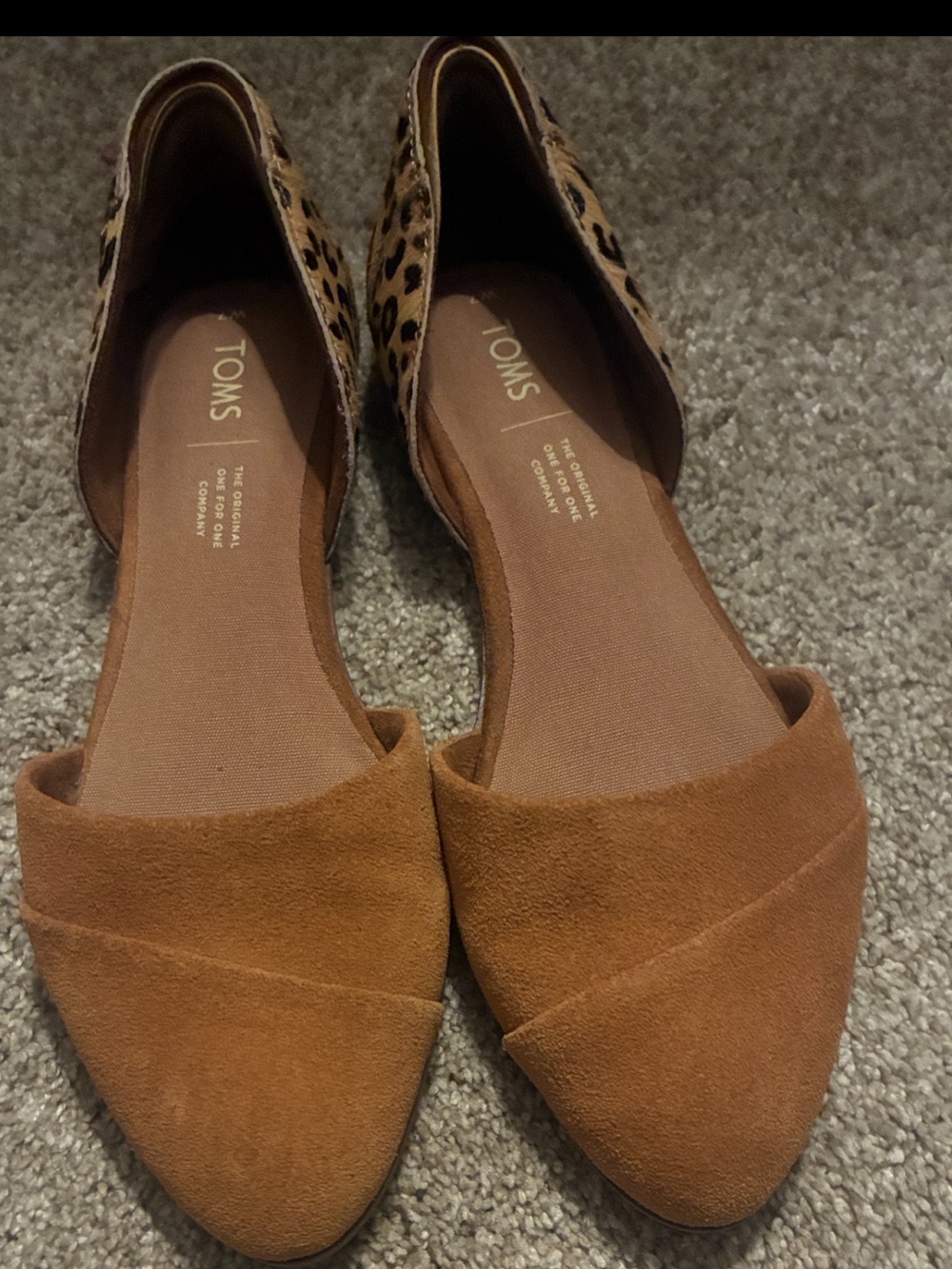 Toms Brown Suede D'Orsay Flats with Leopard Print Heel